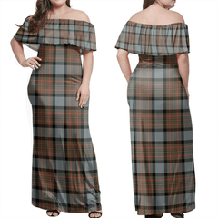 MacLaren Weathered Tartan Off Shoulder Long Dress