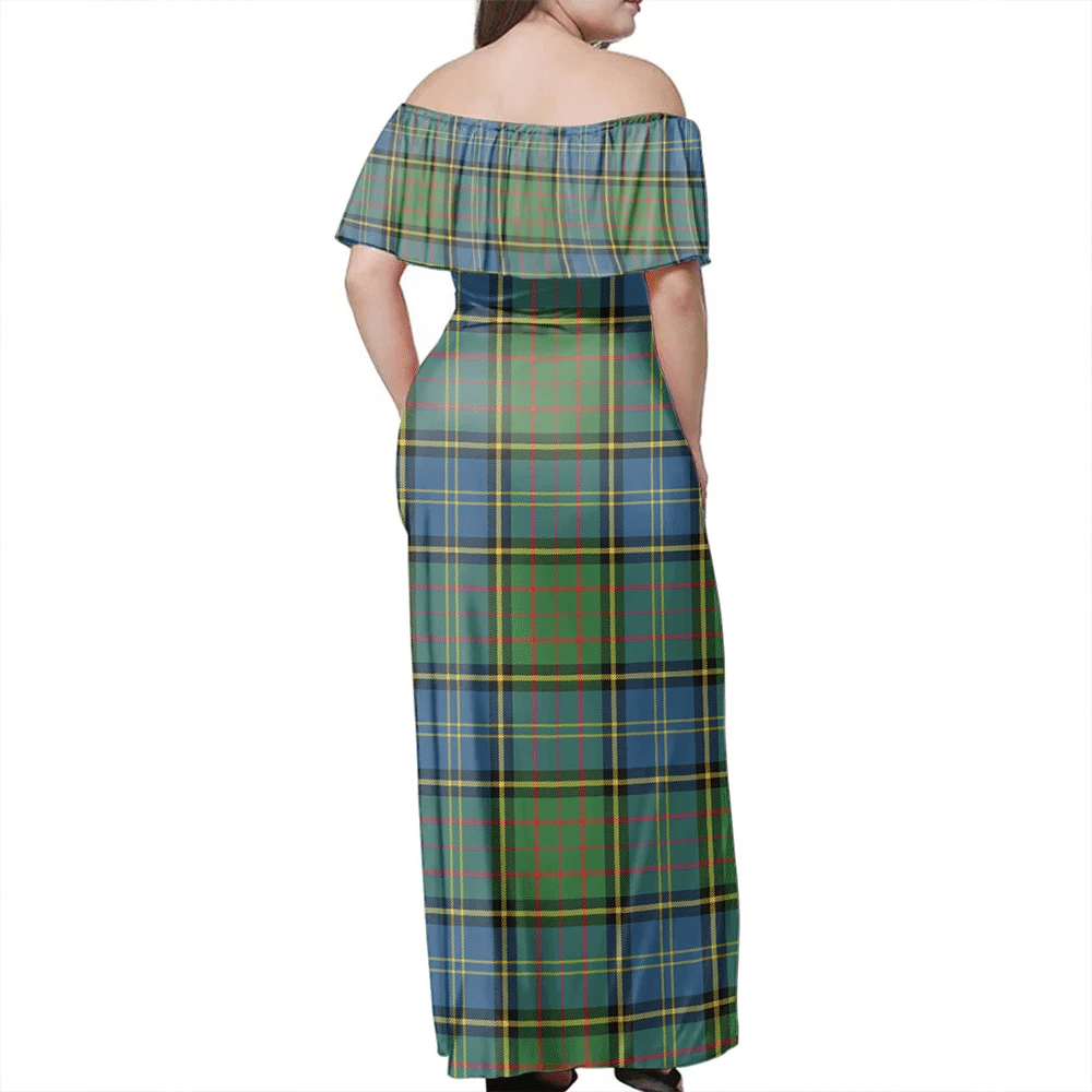 MacMillan Hunting Ancient Tartan Off Shoulder Long Dress