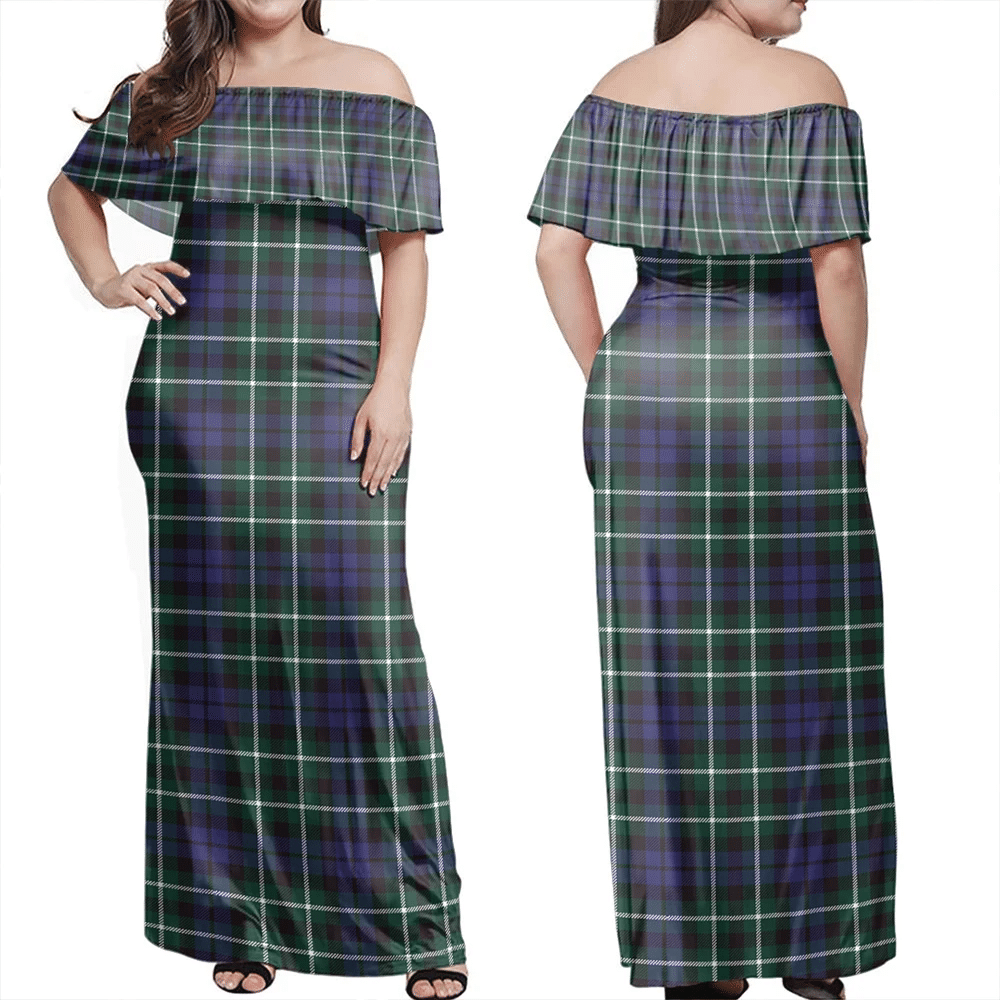 Graham Of Montrose Modern Tartan Off Shoulder Long Dress