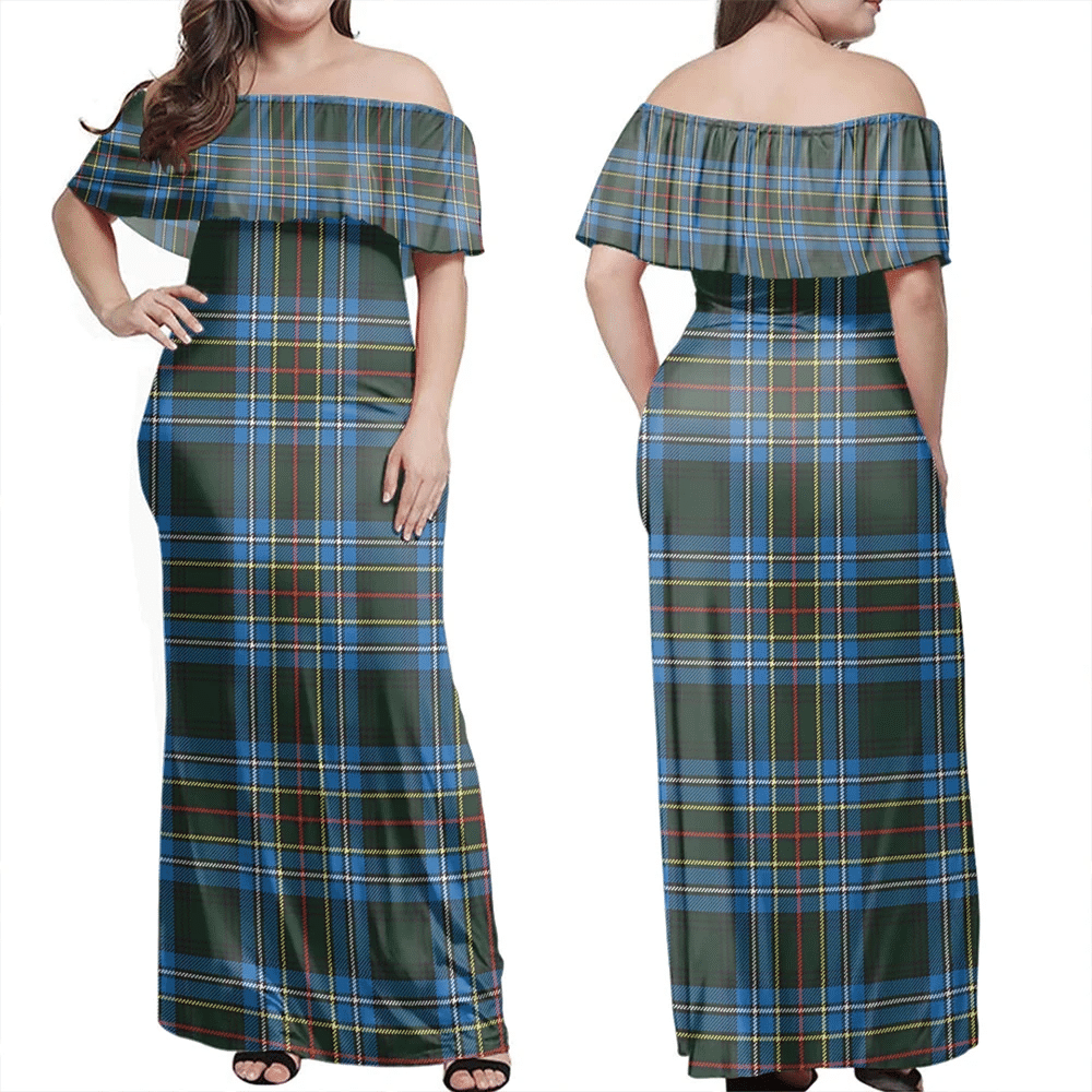 Cockburn Modern Tartan Off Shoulder Long Dress