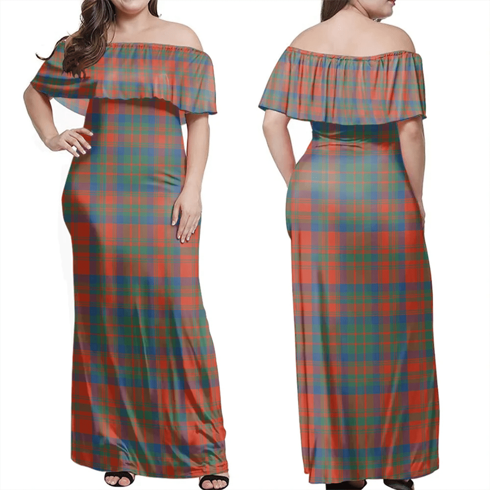 Matheson Ancient Tartan Off Shoulder Long Dress