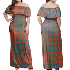 Matheson Ancient Tartan Off Shoulder Long Dress