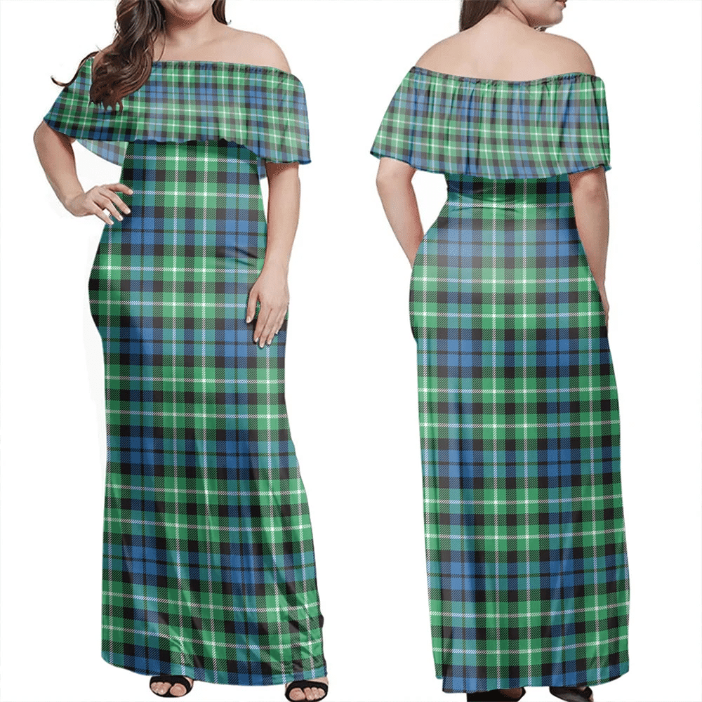 Graham Of Montrose Ancient Tartan Off Shoulder Long Dress