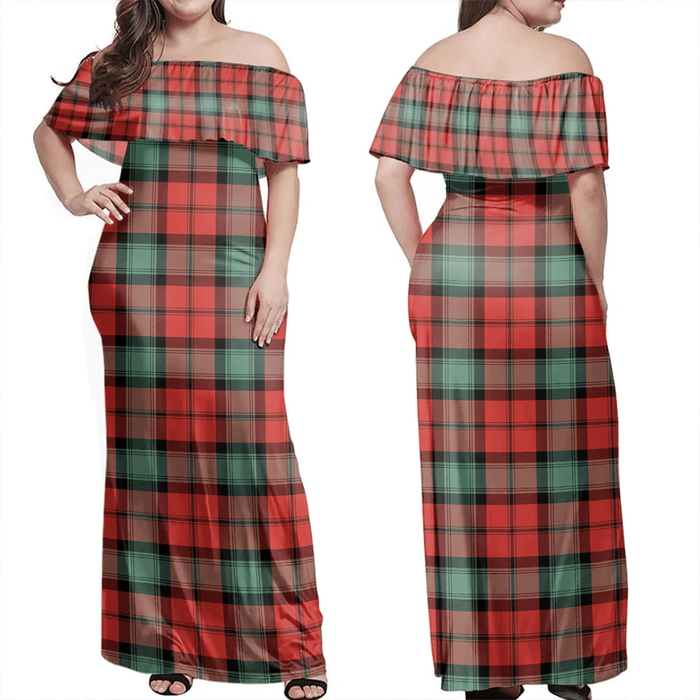 Kerr Ancient Tartan Off Shoulder Long Dress