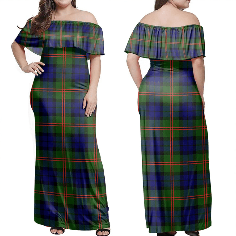 Dundas Modern Tartan Off Shoulder Long Dress