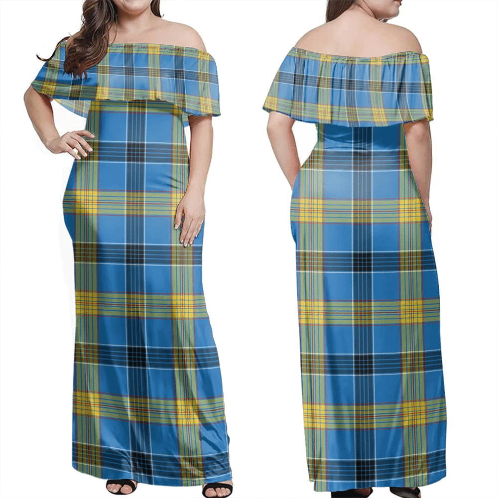 Laing Tartan Off Shoulder Long Dress