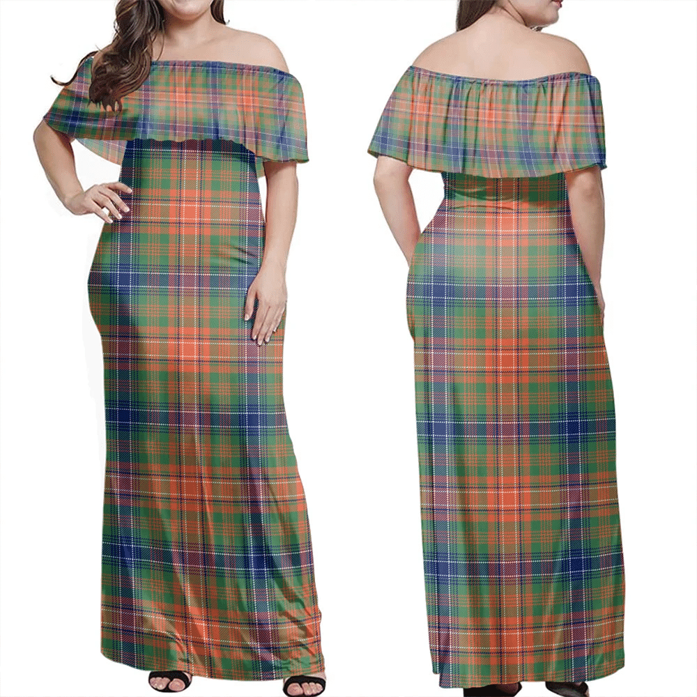 Wilson Ancient Tartan Off Shoulder Long Dress