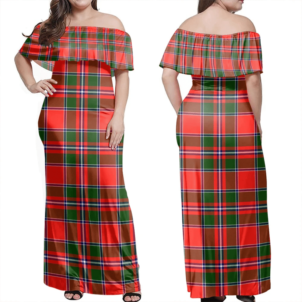 Spens Modern Tartan Off Shoulder Long Dress