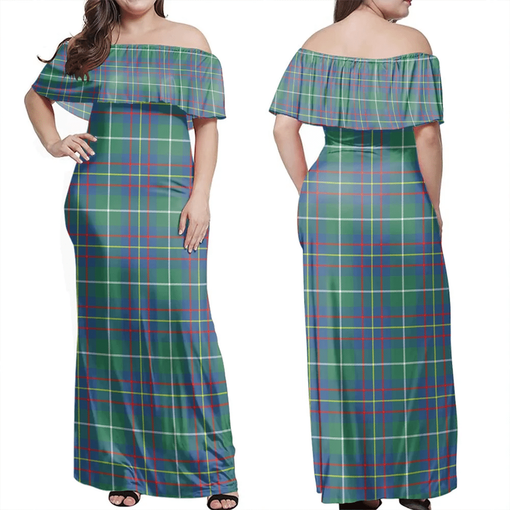 Inglis Ancient Tartan Off Shoulder Long Dress