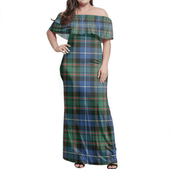 MacRae Hunting Ancient Tartan Off Shoulder Long Dress