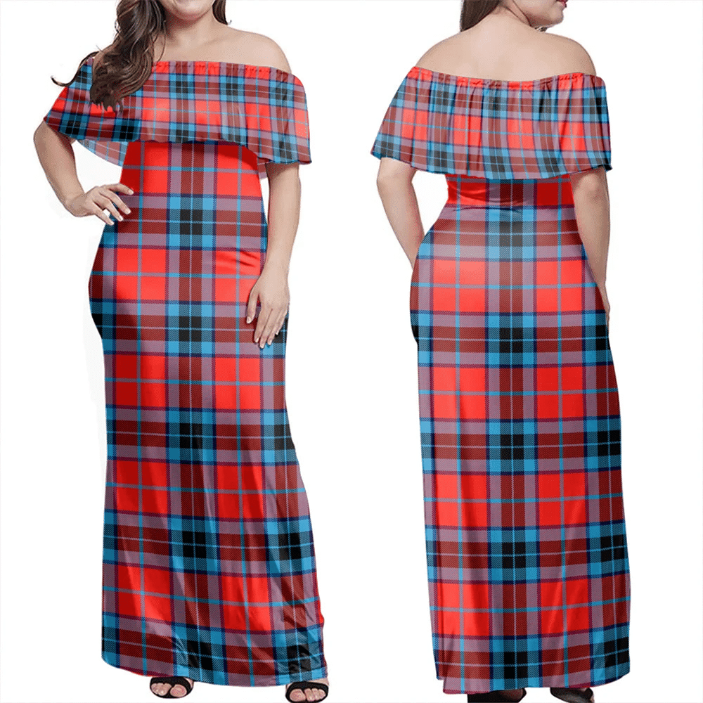 MacTavish Modern Tartan Off Shoulder Long Dress