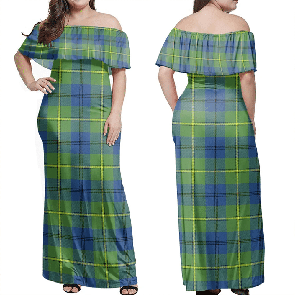 Johnston Ancient Tartan Off Shoulder Long Dress