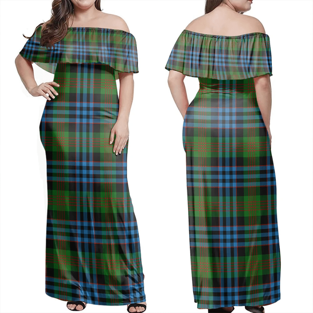 Newlands Of Lauriston Tartan Off Shoulder Long Dress