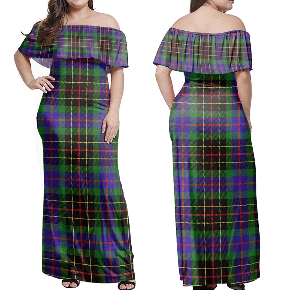 Brodie Hunting Modern Tartan Off Shoulder Long Dress