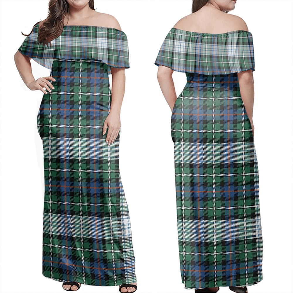 MacKenzie Dress Ancient Tartan Off Shoulder Long Dress