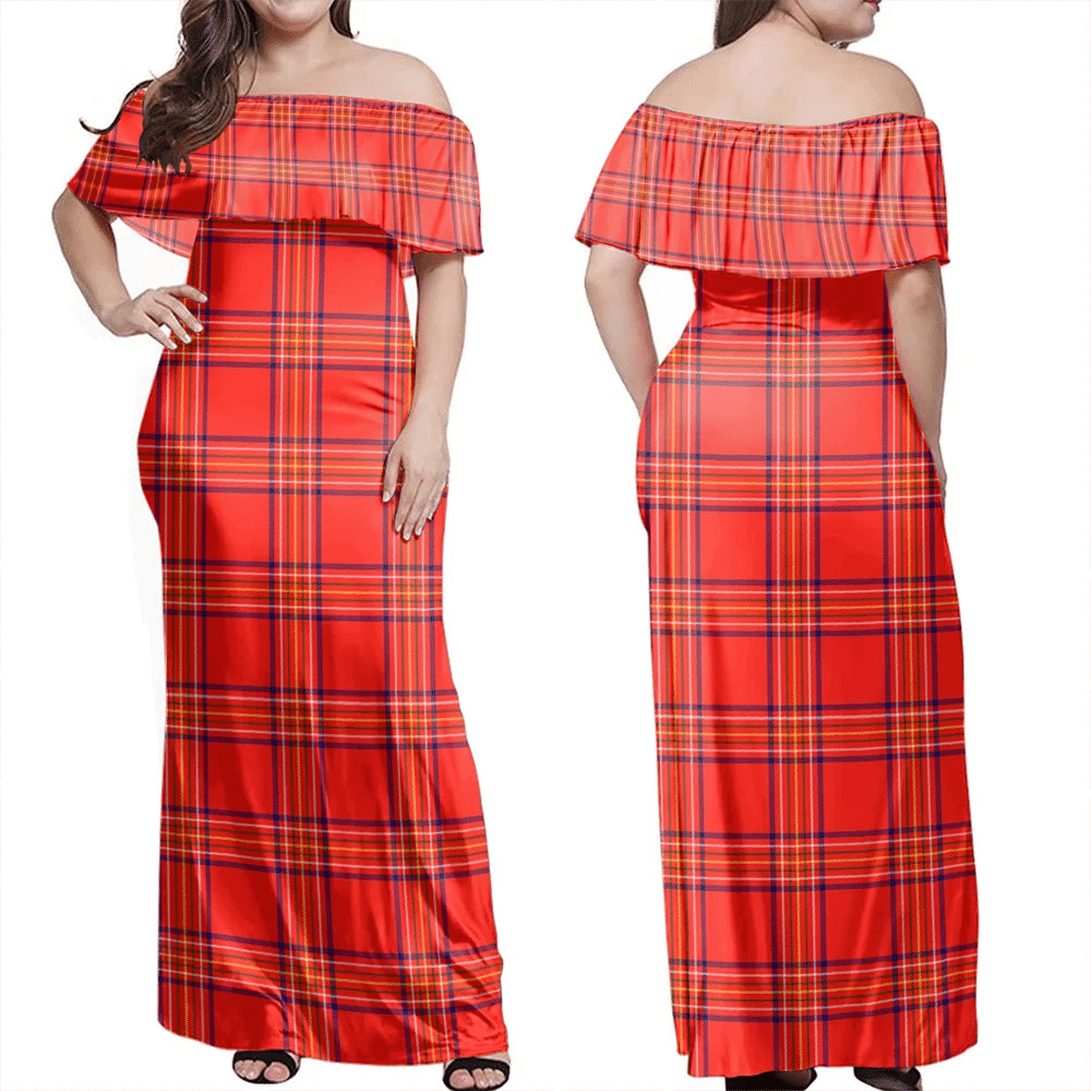 Burnett Modern Tartan Off Shoulder Long Dress