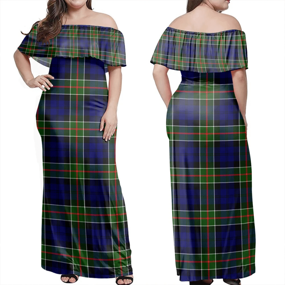 Colquhoun Modern Tartan Off Shoulder Long Dress