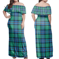 Flower Of Scotland Tartan Off Shoulder Long Dress