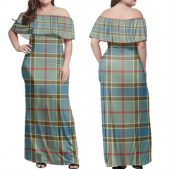 Balfour Blue Tartan Off Shoulder Long Dress