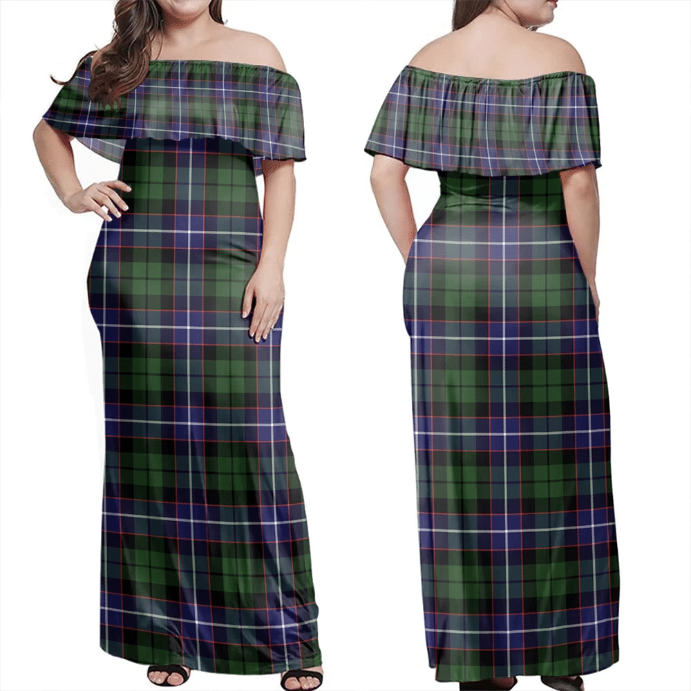 Galbraith Modern Tartan Off Shoulder Long Dress