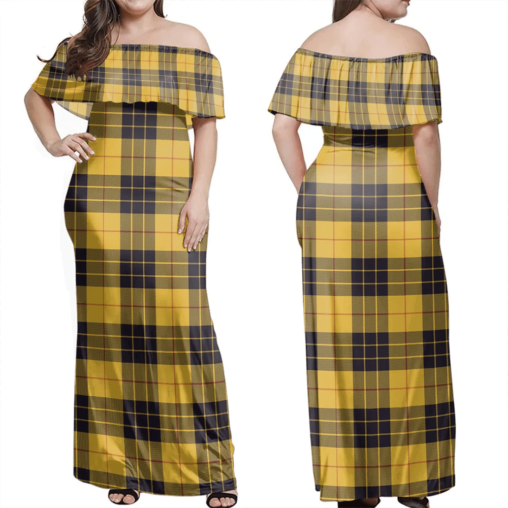 MacLeod Of Lewis Ancient Tartan Off Shoulder Long Dress