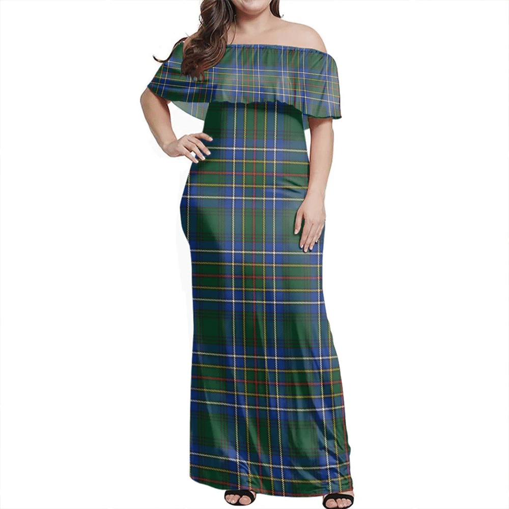 Cockburn Ancient Tartan Off Shoulder Long Dress