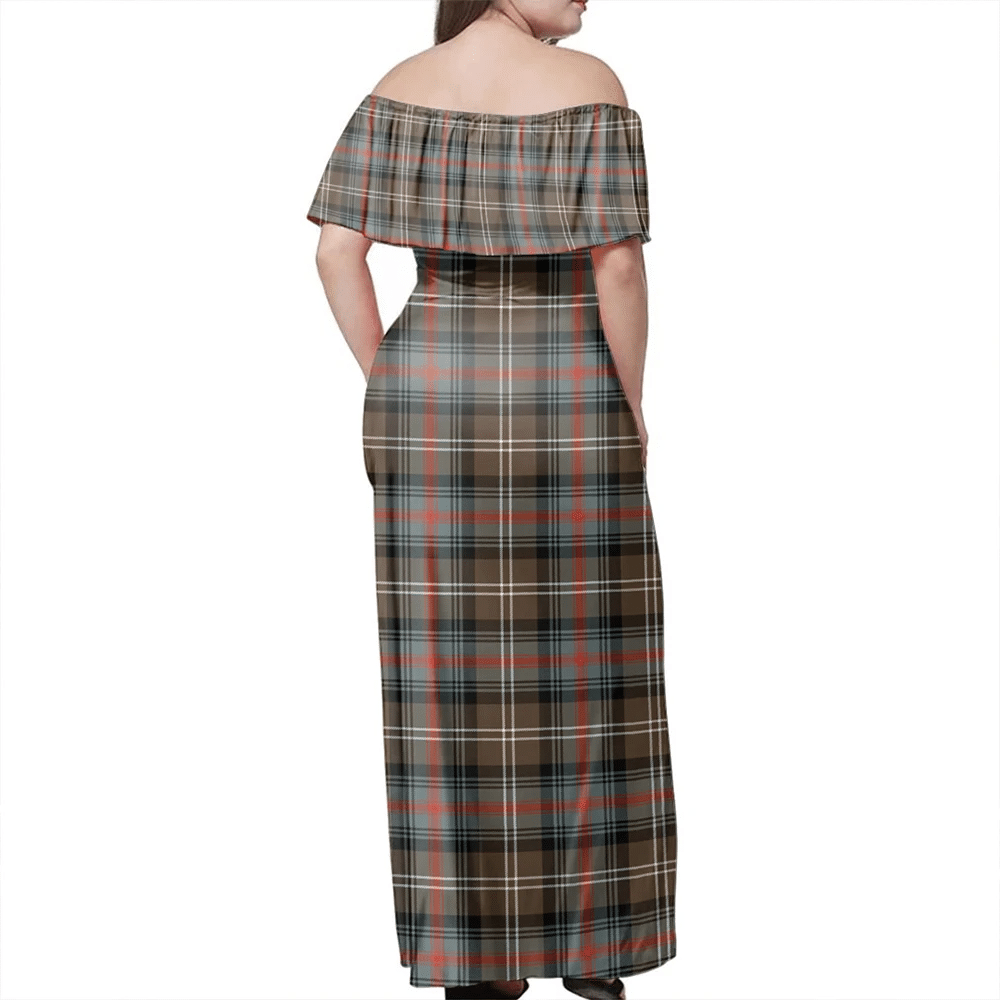 Sutherland Weathered Tartan Off Shoulder Long Dress