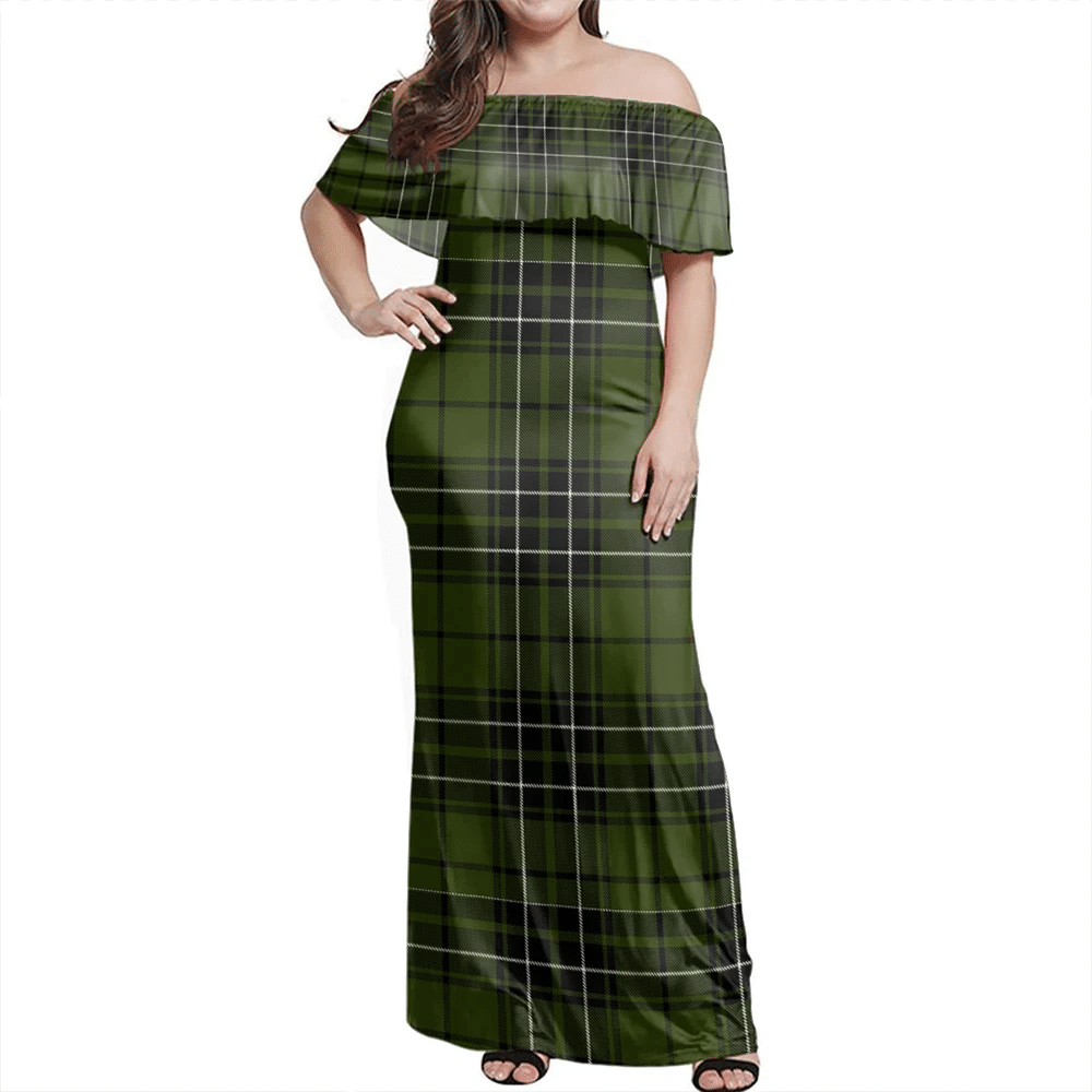 MacLean Hunting Ancient Tartan Off Shoulder Long Dress