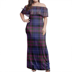 Pride Of Scotland Tartan Off Shoulder Long Dress