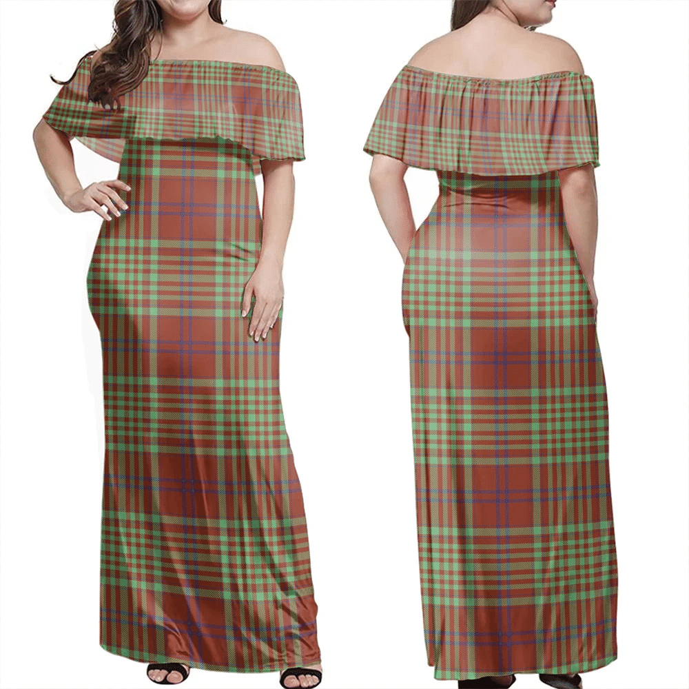 MacGillivray Hunting Ancient Tartan Off Shoulder Long Dress