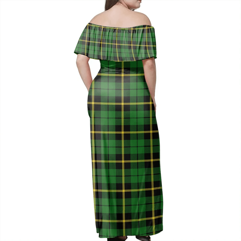 Wallace Hunting Green Tartan Off Shoulder Long Dress