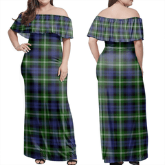 Baillie Modern Tartan Off Shoulder Long Dress