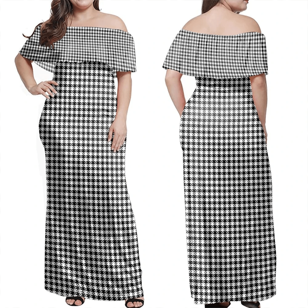 Shepherd Tartan Off Shoulder Long Dress