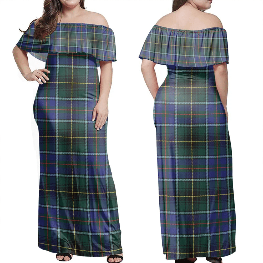 MacInnes Modern Tartan Off Shoulder Long Dress