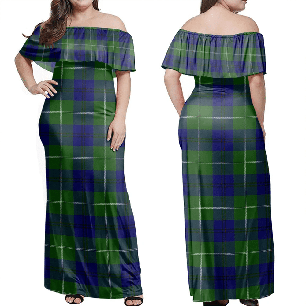 Oliphant Modern Tartan Off Shoulder Long Dress