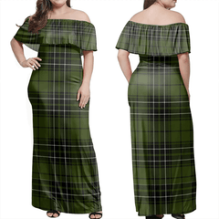 MacLean Hunting Ancient Tartan Off Shoulder Long Dress