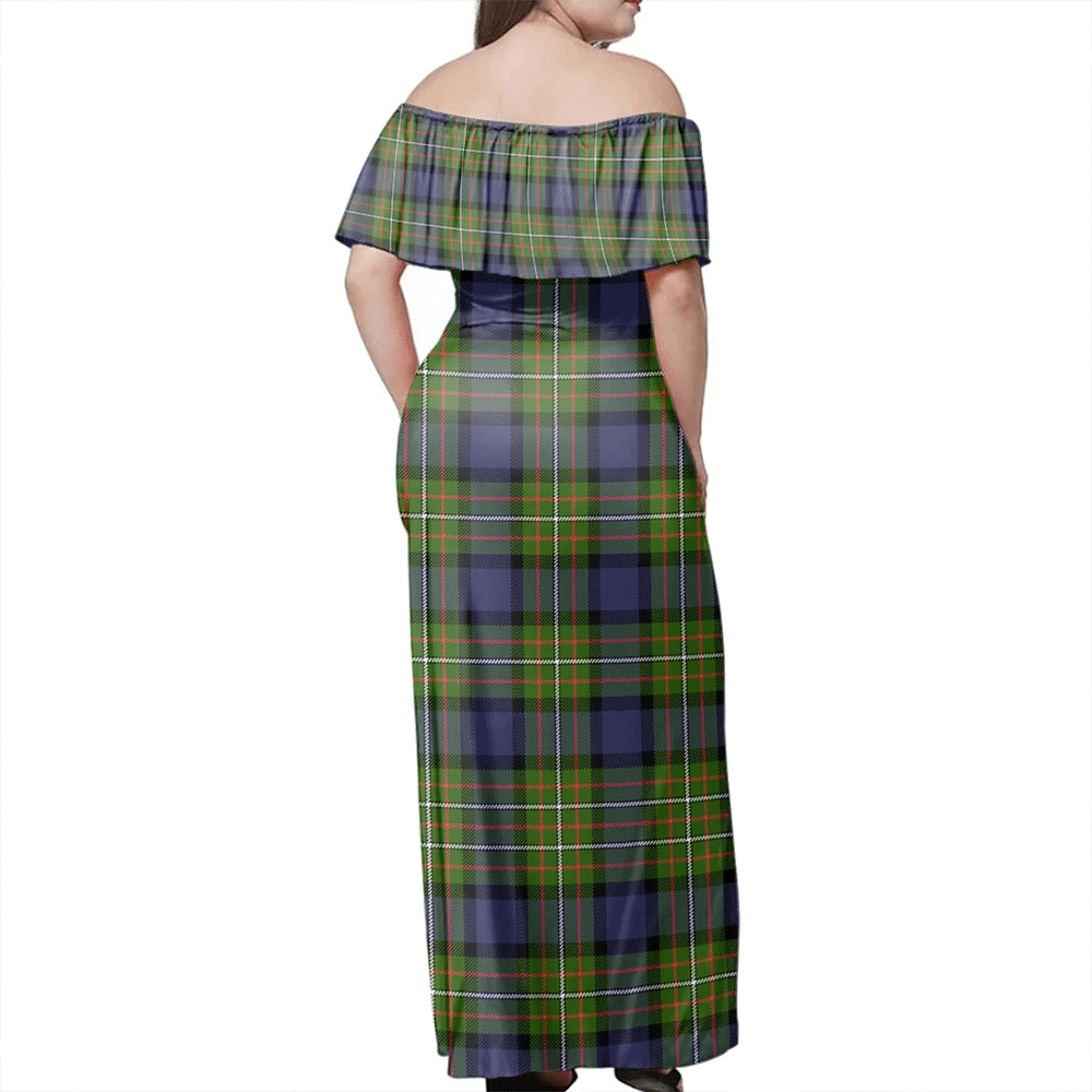 Fergusson Modern Tartan Off Shoulder Long Dress