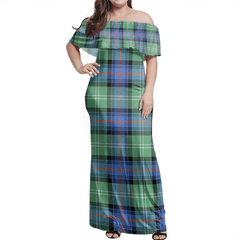 Sutherland Old Ancient Tartan Off Shoulder Long Dress