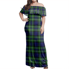 MacNeil Of Colonsay Modern Tartan Off Shoulder Long Dress