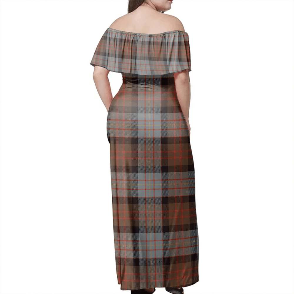 Cameron Of Erracht Weathered Tartan Off Shoulder Long Dress