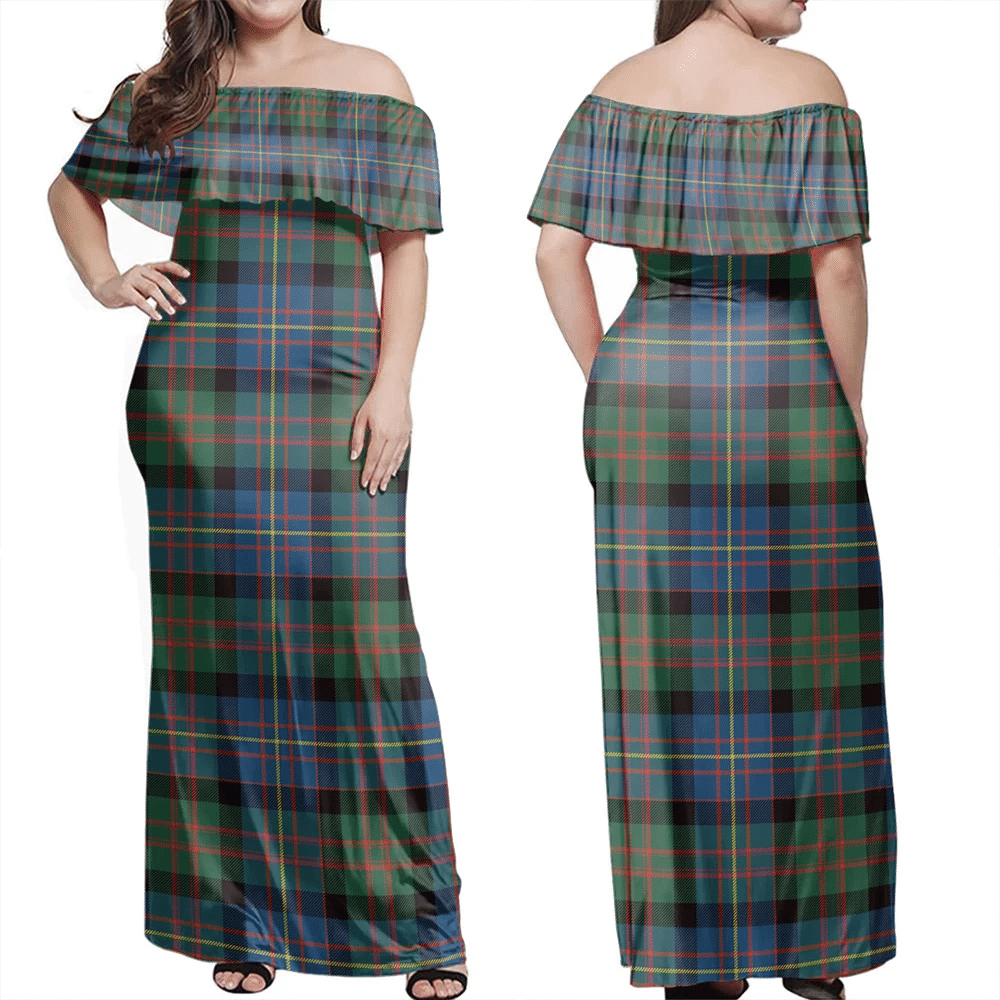 Cameron Of Erracht Ancient Tartan Off Shoulder Long Dress