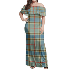 Balfour Blue Tartan Off Shoulder Long Dress