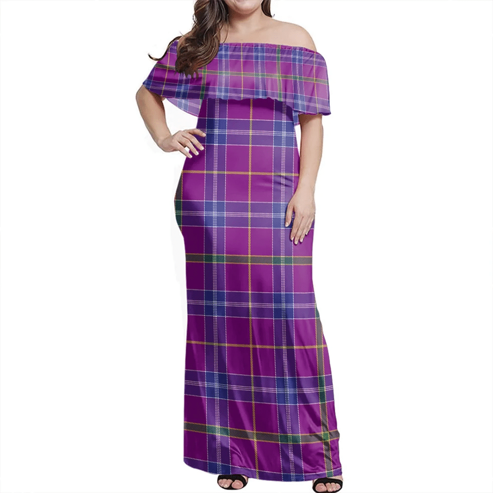 Jackson Tartan Off Shoulder Long Dress