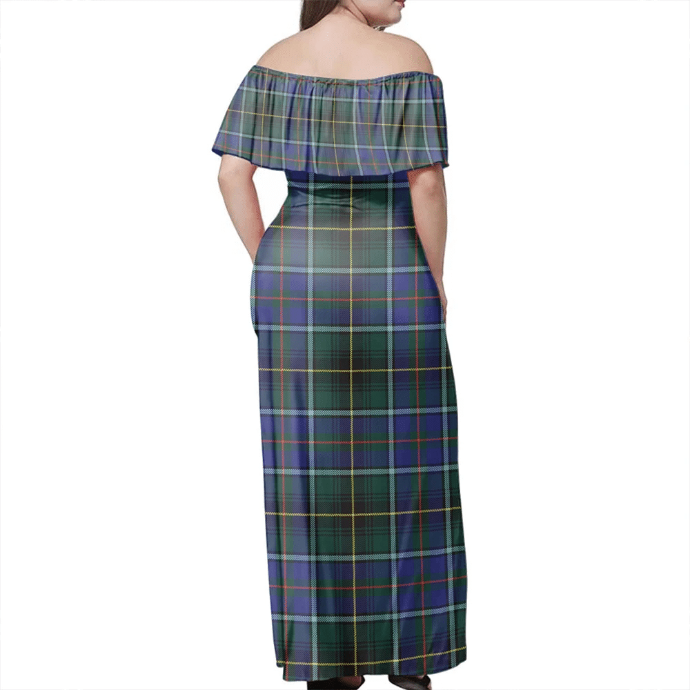 MacInnes Modern Tartan Off Shoulder Long Dress