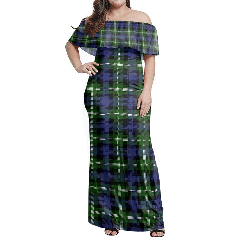 Baillie Modern Tartan Off Shoulder Long Dress