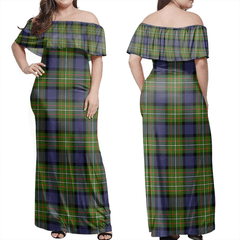 Fergusson Modern Tartan Off Shoulder Long Dress