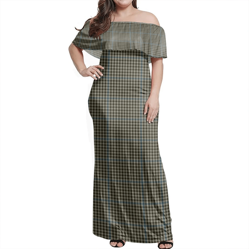 Haig Check Tartan Off Shoulder Long Dress