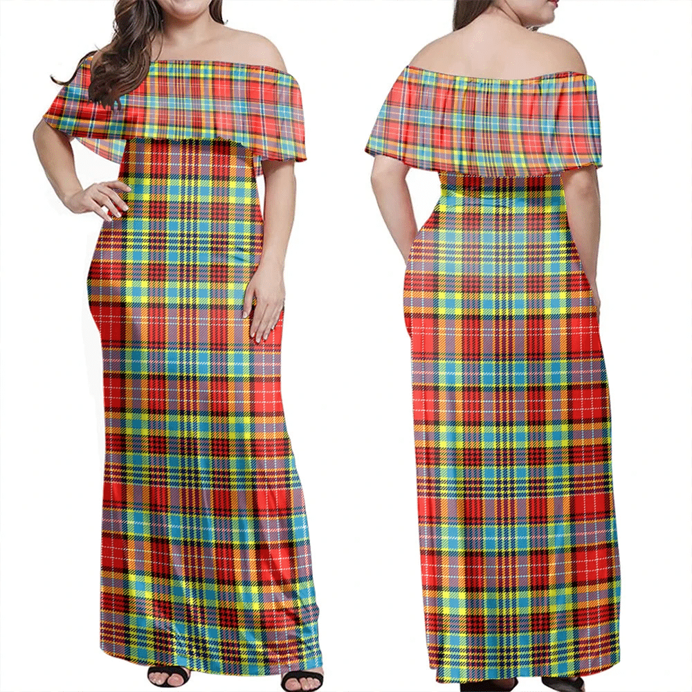 Ogilvie Tartan Off Shoulder Long Dress