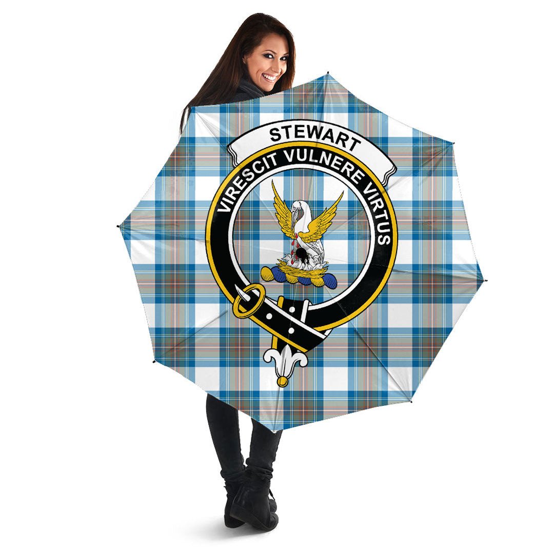 Stewart Muted Blue Tartan Crest Umbrella