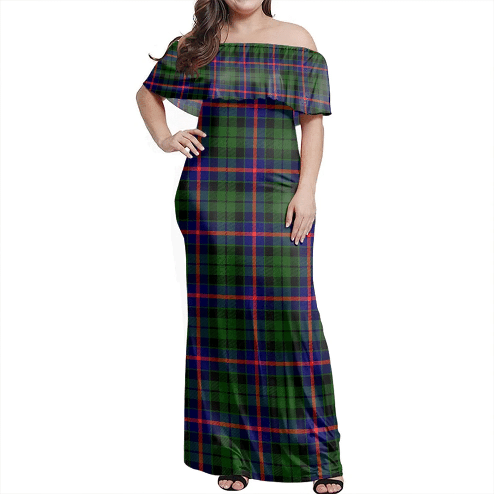 Morrison Modern Tartan Off Shoulder Long Dress